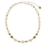 A CULTURED PEARL AND GEMSTONE BEAD NECKLACE