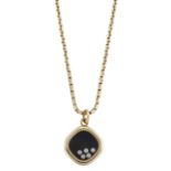 CHOPARD - AN 18CT GOLD DIAMOND AND ONYX HAPPY DIAMONDS NECKLACE ON CHAIN