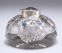 AN EDWARDIAN SILVER-MOUNTED GLASS INKWELL