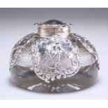 AN EDWARDIAN SILVER-MOUNTED GLASS INKWELL