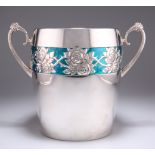 A LARGE GERMAN ART NOUVEAU SILVER-PLATED AND ENAMEL ICE BUCKET