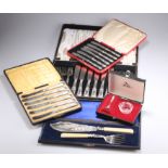 A GROUP OF BOXED SILVER AND PLATED FLATWARE AND SERVING PIECES