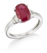 AN 18CT WHITE GOLD RUBY AND DIAMOND RING