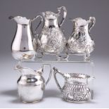 FIVE GEORGIAN AND LATER SILVER CREAM JUGS