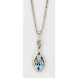 AN 18CT WHITE GOLD AQUAMARINE AND DIAMOND PENDANT ON CHAIN