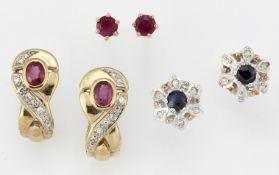 THREE PAIRS OF GEM-SET EARRINGS