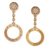 BULGARI - A PAIR OF 18CT GOLD REVA COLLECTION DIAMOND PENDANT EARRINGS