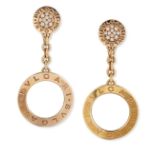 BULGARI - A PAIR OF 18CT GOLD REVA COLLECTION DIAMOND PENDANT EARRINGS