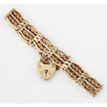 A 9CT GOLD FANCY GATE LINK BRACELET