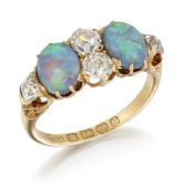 A VICTORIAN 18CT GOLD BLACK OPAL AND DIAMOND RING