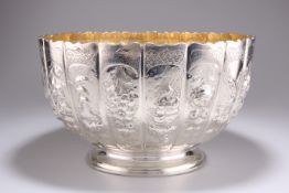 A LARGE VICTORIAN SILVER 'CHINOISERIE' PUNCH BOWL