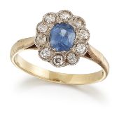 AN 18CT GOLD SAPPHIRE AND DIAMOND CLUSTER RING