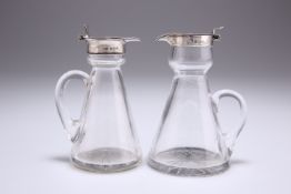 TWO GEORGE V SILVER-MOUNTED GLASS WHISKY TOTS