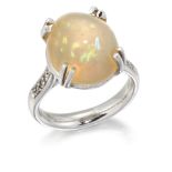 AN 18CT WHITE GOLD OPAL AND DIAMOND RING