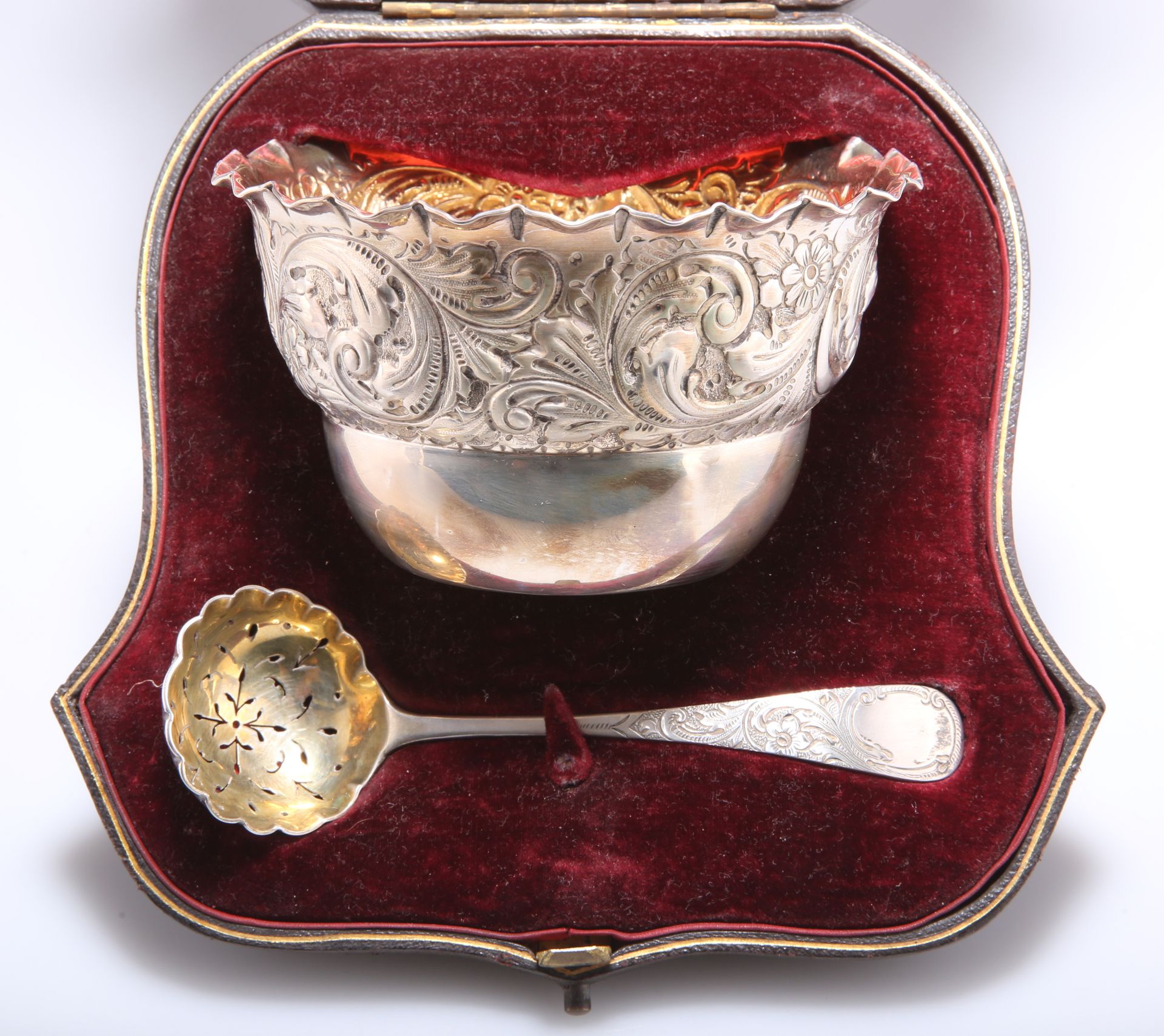 A VICTORIAN SILVER BOWL AND SIFTING SPOON - Image 2 of 4