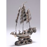 A CHINESE WHITE-METAL MODEL OF A SHIP