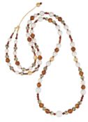 A CULTURED PEARL AND GEMSTONE BEAD NECKLACE