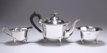 AN EDWARDIAN SILVER THREE-PIECE BACHELORS TEA SERVICE