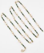 AN 18CT GOLD CULTURED PEARL AND ENAMEL NECKLACE