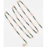 AN 18CT GOLD CULTURED PEARL AND ENAMEL NECKLACE