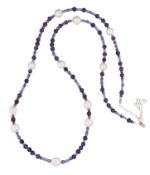 A CULTURED PEARL AND GEMSTONE BEAD NECKLACE