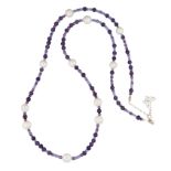 A CULTURED PEARL AND GEMSTONE BEAD NECKLACE