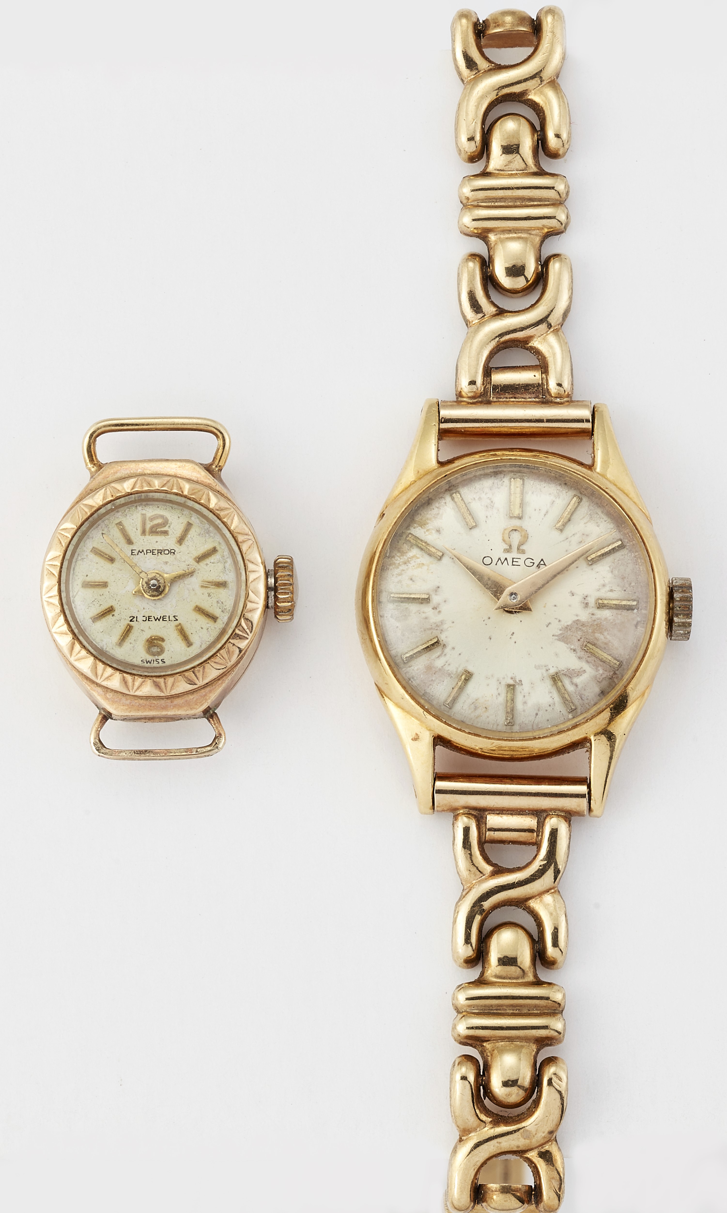 A LADY'S OMEGA BRACELET WATCH, AND AN EMPEROR WATCH HEAD