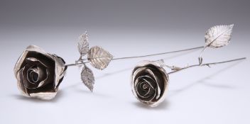 TWO ELIZABETH II SILVER ROSES