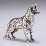 AN ELIZABETH II CAST SILVER MODEL OF AN ALSATIAN