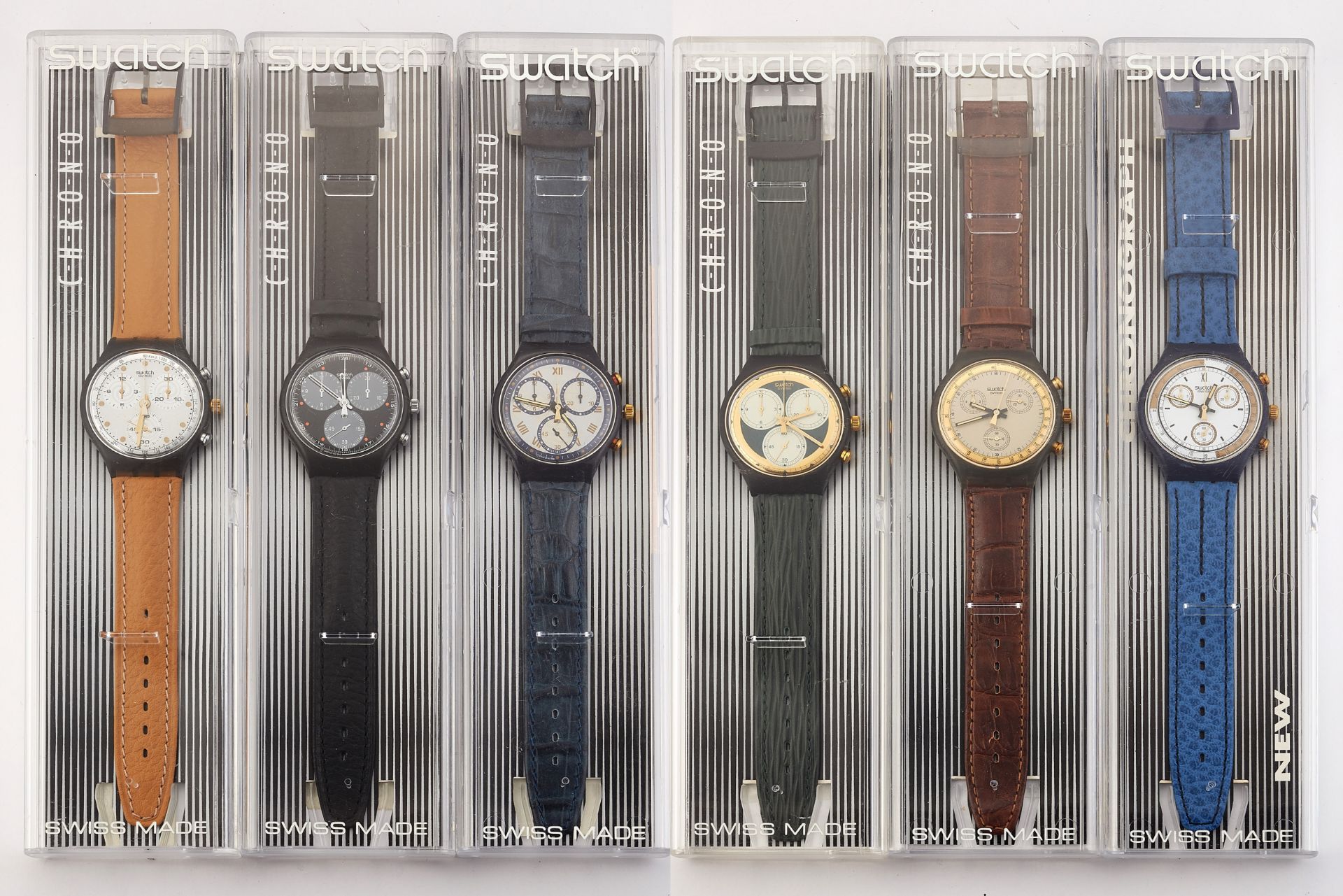 SIX ASSORTED SWATCH CHRONOGRAPH WATCHES
