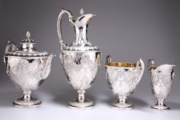 A FINE VICTORIAN FOUR-PIECE SILVER TEA SERVICE