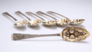 A SET OF SIX VICTORIAN SILVER-GILT BERRY SPOONS