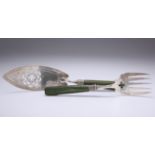 A GEORGE III SILVER AND GREEN-STAINED IVORY HANDLED FISH SLICE