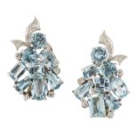 A PAIR OF AQUAMARINE AND DIAMOND CLIP EARRINGS