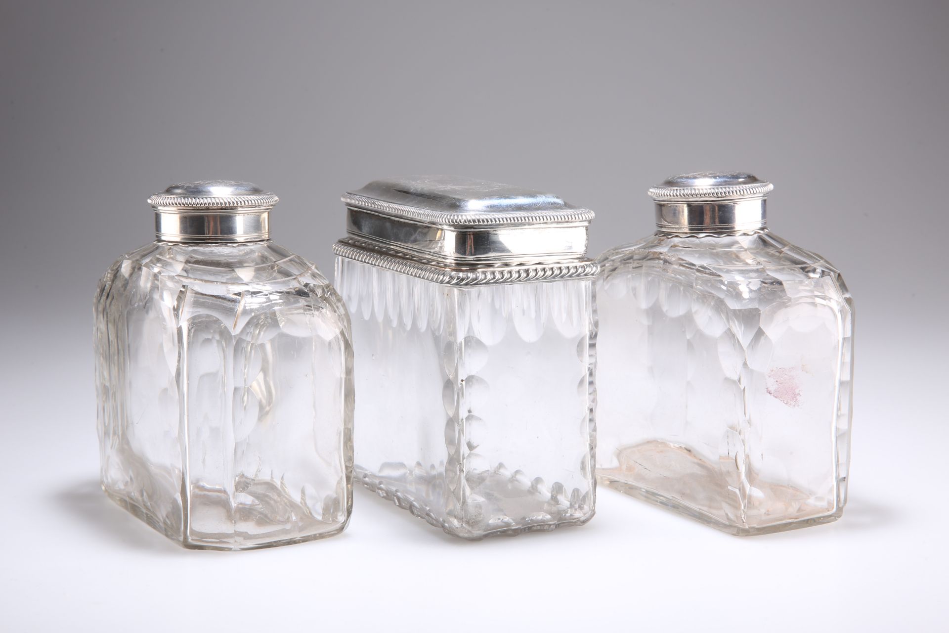 A SET OF THREE GEORGE III CUT-GLASS TEA CADDIES - Image 3 of 3