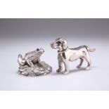 AN ELIZABETH II SILVER MODEL OF A FROG, AND A DOG