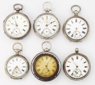 A GROUP OF SIX VARIOUS POCKET WATCHES