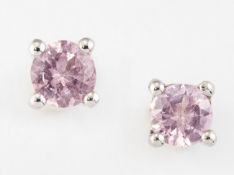 A PAIR OF SOLITAIRE PINK SPINEL EARRINGS