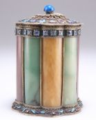A CHINESE SILVER-GILT, JADE AND ENAMEL CADDY