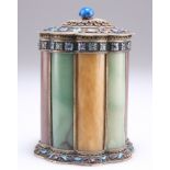 A CHINESE SILVER-GILT, JADE AND ENAMEL CADDY