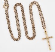 A 9CT GOLD ROPE CROSS PENDANT ON CHAIN