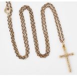 A 9CT GOLD ROPE CROSS PENDANT ON CHAIN