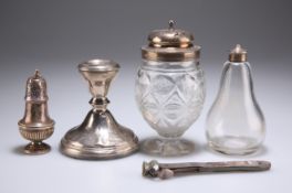 AN ELIZABETH II SILVER CANDLESTICK ETC.