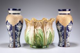 A PAIR OF ROYAL DOULTON STONEWARE BALUSTER VASES