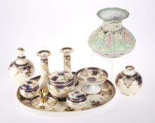 A NORITAKE PORCELAIN TEN PIECE DRESSING TABLE SET; AND A JAPANESE VASE (11)