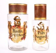 TWO 19TH CENTURY PAINTED GLASS APOTHECARY JARS