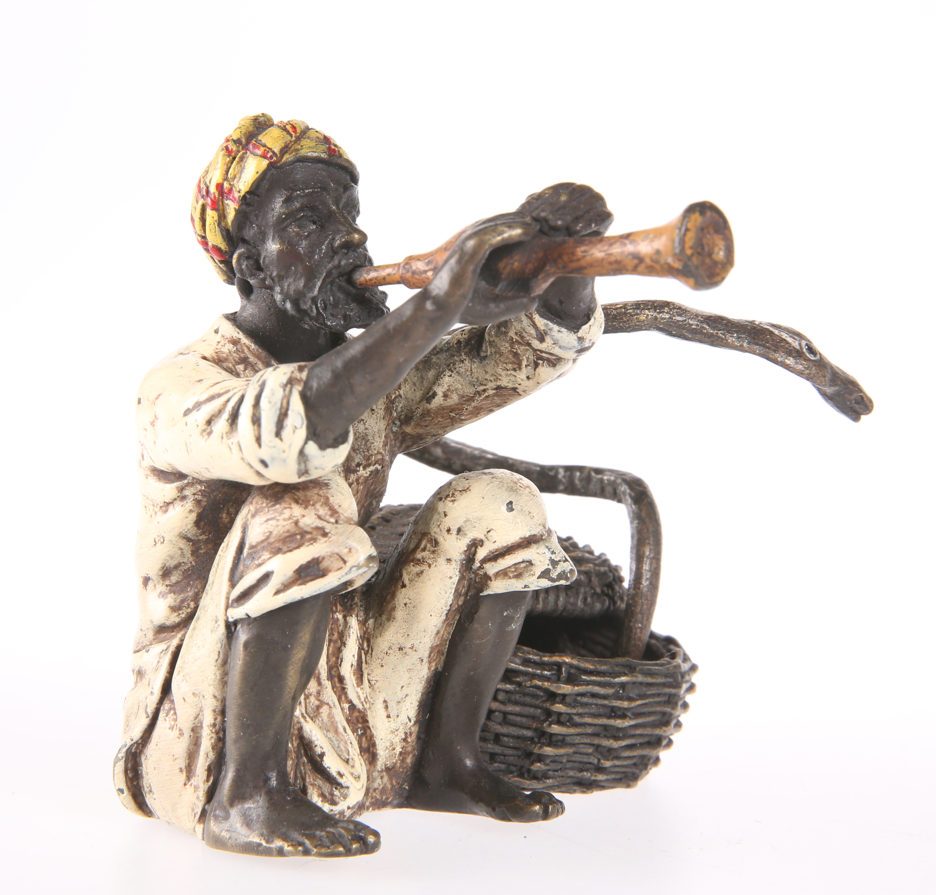 AFTER FRANZ BERGMAN, A COLD-PAINTED BRONZE OF A SNAKE CHARMER - Image 2 of 2
