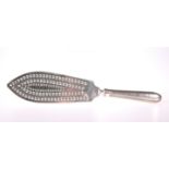A SILVER PLATED FISH SLICE WITH PIERCED DECORATION AND BEADED HANDLE
