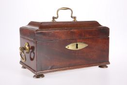 A 19TH CENTURY MAHOGANY THREE COMPARTMENT TEA CADDY