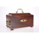 A 19TH CENTURY MAHOGANY THREE COMPARTMENT TEA CADDY